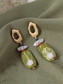1pair New Summer Design Beautiful Olive Green Earrings - Multicolor - View 1