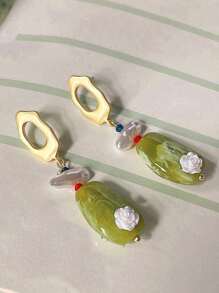 1pair New Summer Design Beautiful Olive Green Earrings - Multicolor - View 2