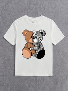 LOOK 男孩卡通圖案T恤 - 白色 - 查看 1