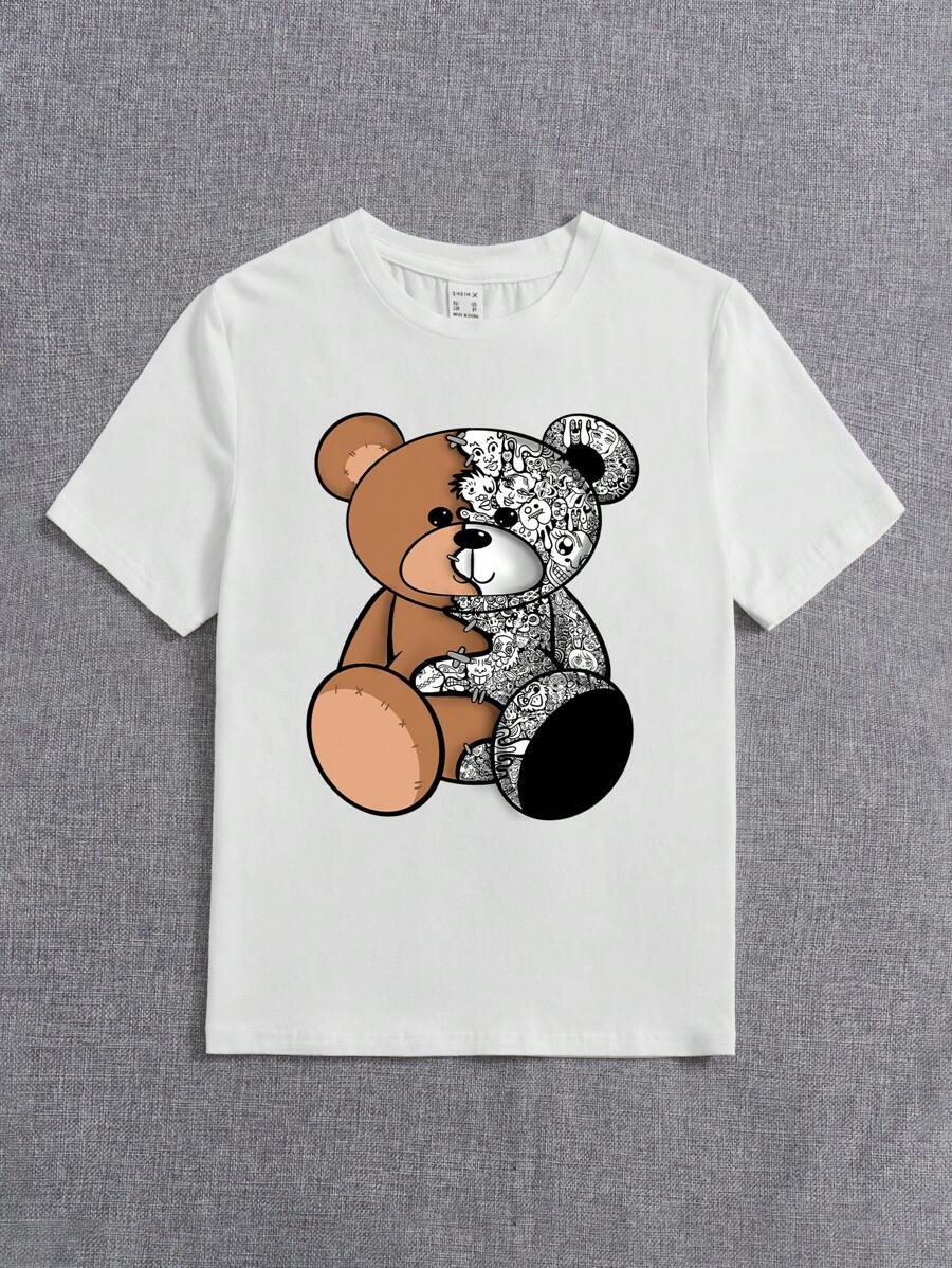 LOOK 男孩卡通圖案T恤 - 白色 - 查看 1