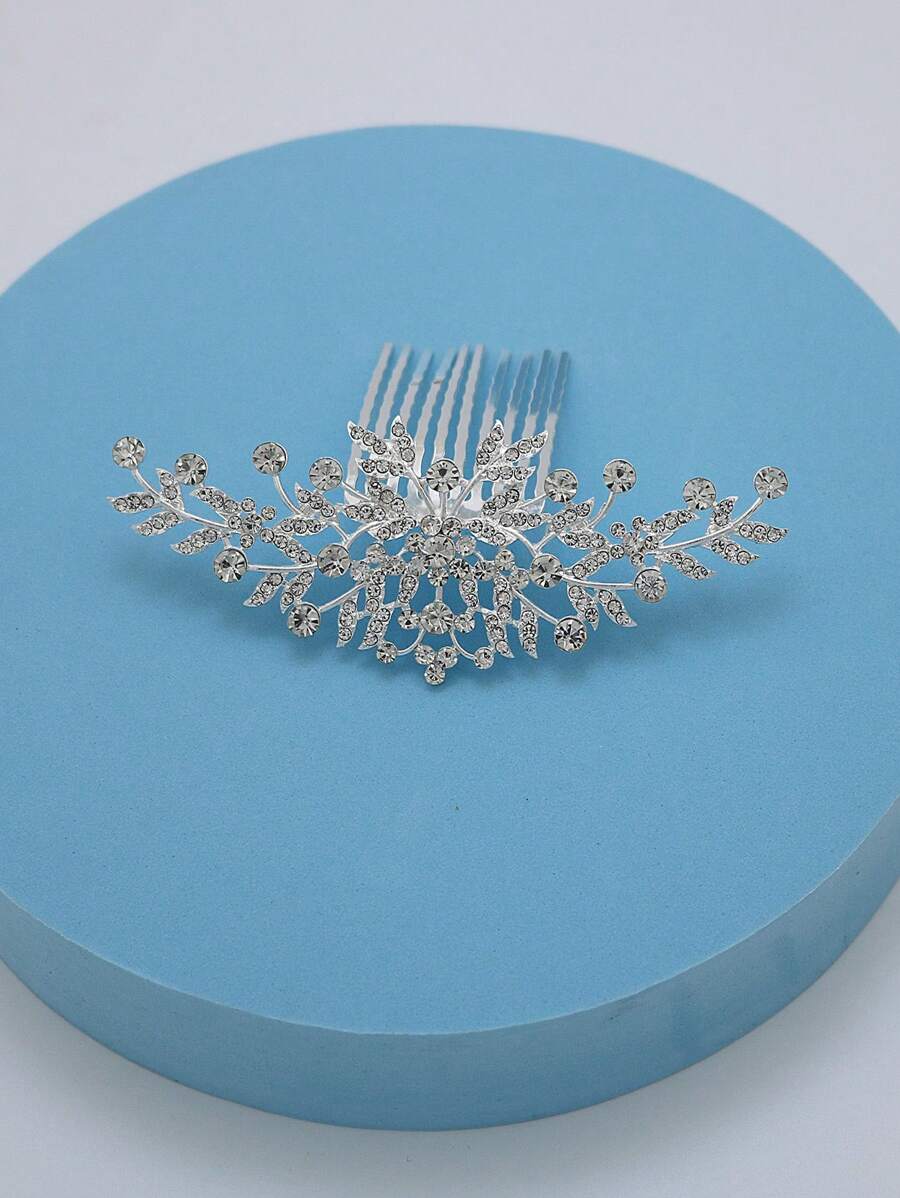 1入組女士水鑽裝飾魅力四射新娘髮梳適合婚禮派對 - 銀色 - 查看 1