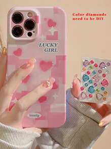 Letter Graphic Rhinestone Decor Phone Case