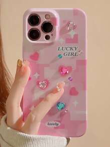 Letter Graphic Rhinestone Decor Phone Case