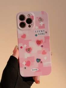 Letter Graphic Rhinestone Decor Phone Case