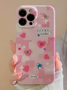 Letter Graphic Rhinestone Decor Phone Case