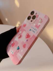 Letter Graphic Rhinestone Decor Phone Case