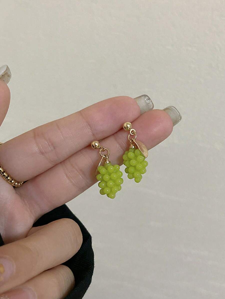 1雙時尚不銹鋼葡萄耳墜適合女士適用於日常 - 綠色 - 查看 1