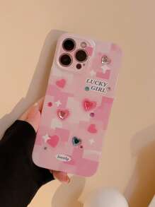 Letter Graphic Rhinestone Decor Phone Case