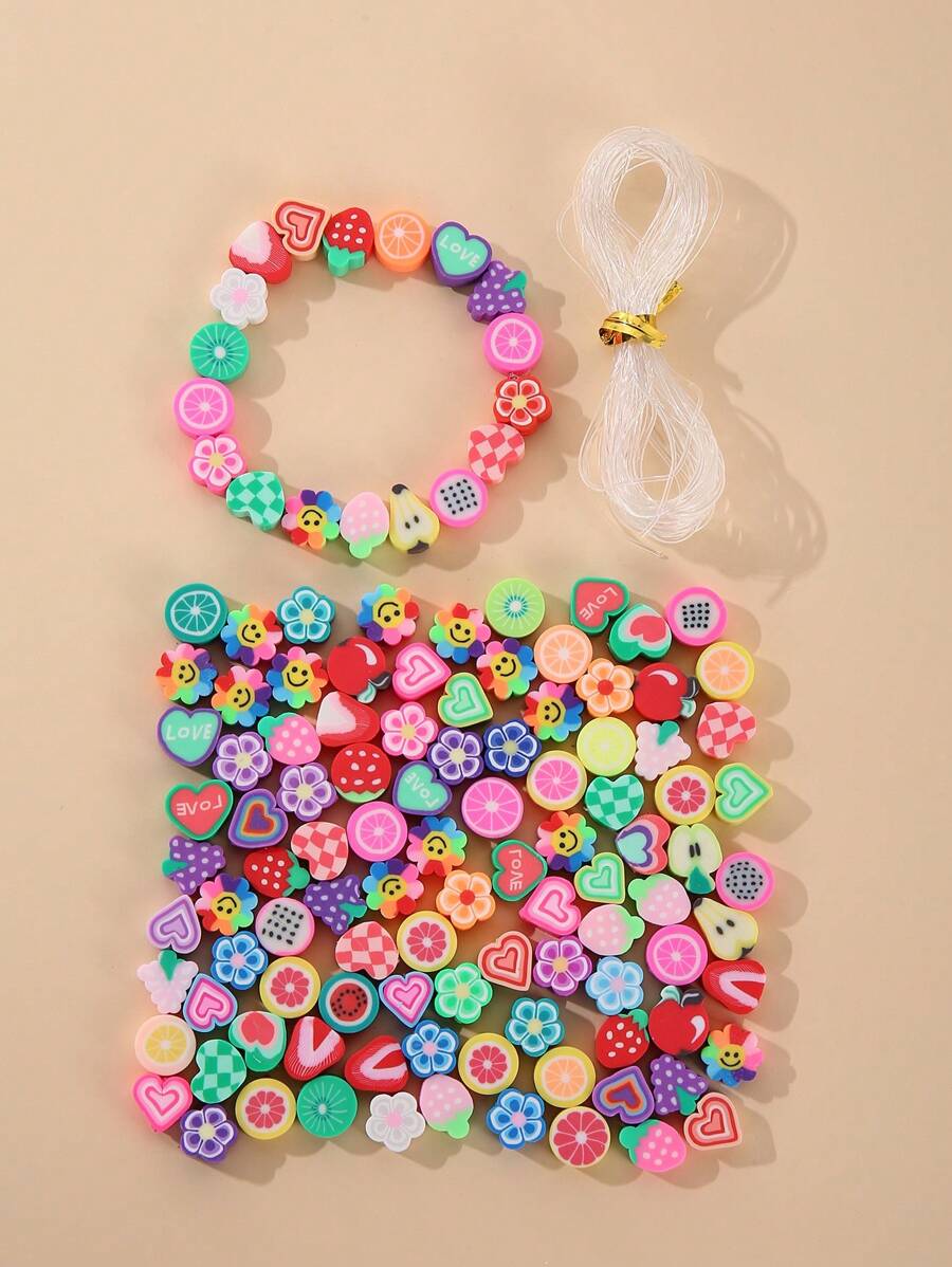 80pcs/set Fashionable Heart & Flower Design DIY Bead For Women For DIY Jewelry Making - Multicolor - View 1