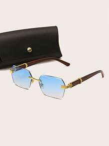 Hombres Gafas de moda sin montura de lentes de ombré - Azul - Ver 1