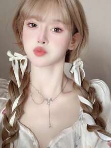 2 chiếc nơ nữ trang trí kẹp tóc thời trang để trang trí tóc - Màu be - Xem 1