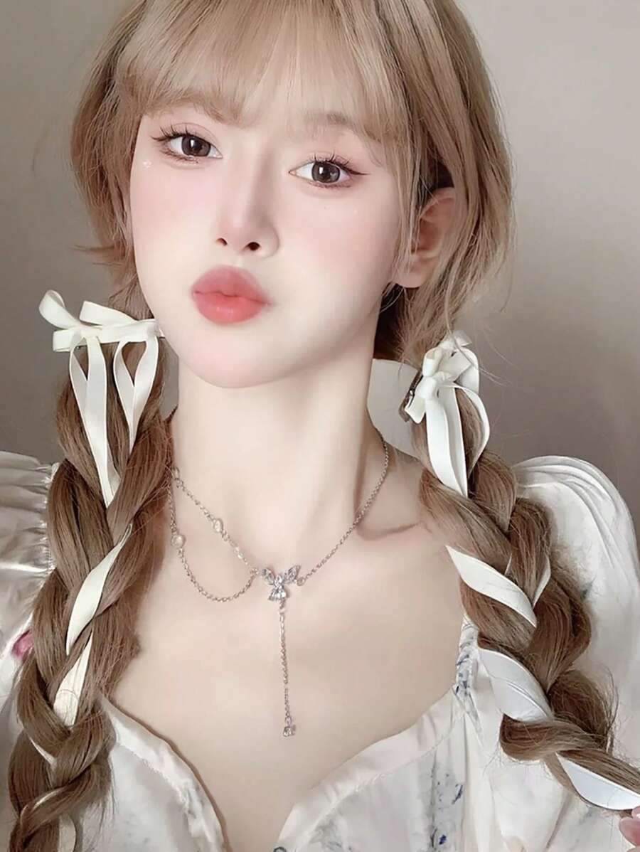 2 chiếc nơ nữ trang trí kẹp tóc thời trang để trang trí tóc - Màu be - Xem 1