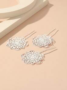 3 chiếc kẹp tóc nữ trang trí hoa thời trang để trang trí tóc - Bạc - Xem 3