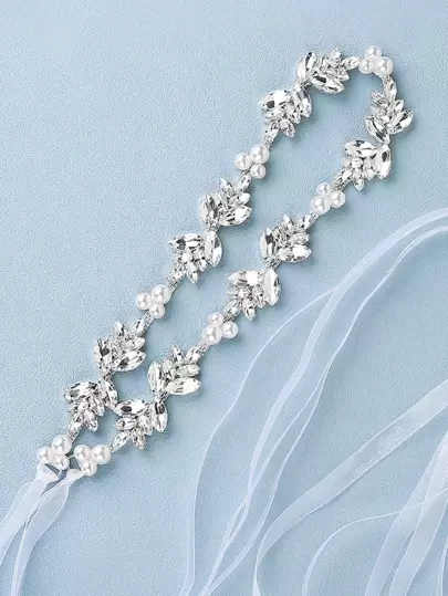 1pc Women Faux Pearl & Rhinestone Decor Glamorous Bride Belt For Wedding Party Royal. Valentine's Day Accessories