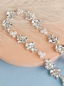 1件装女士仿珍珠水钻装饰华丽新娘腰带，适合婚礼派对和情人节等场合。