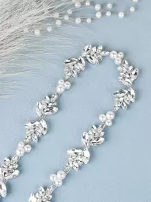 1件装女士仿珍珠水钻装饰华丽新娘腰带，适合婚礼派对和情人节等场合。