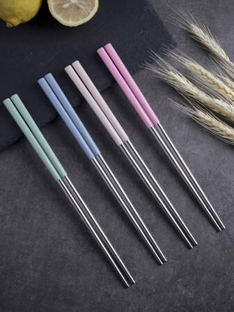4pairs/set Stainless Steel Chopsticks, Color Block Chopsticks For Dining