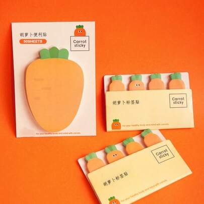 1pc Carrot Shaped Sticky Note, Cartoon Self-Stick Pad For Students Back To School