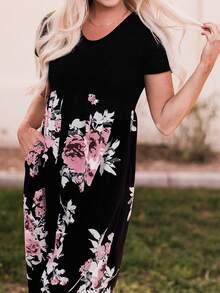 印花斜口袋洋裝 - 彩色 - 查看 4