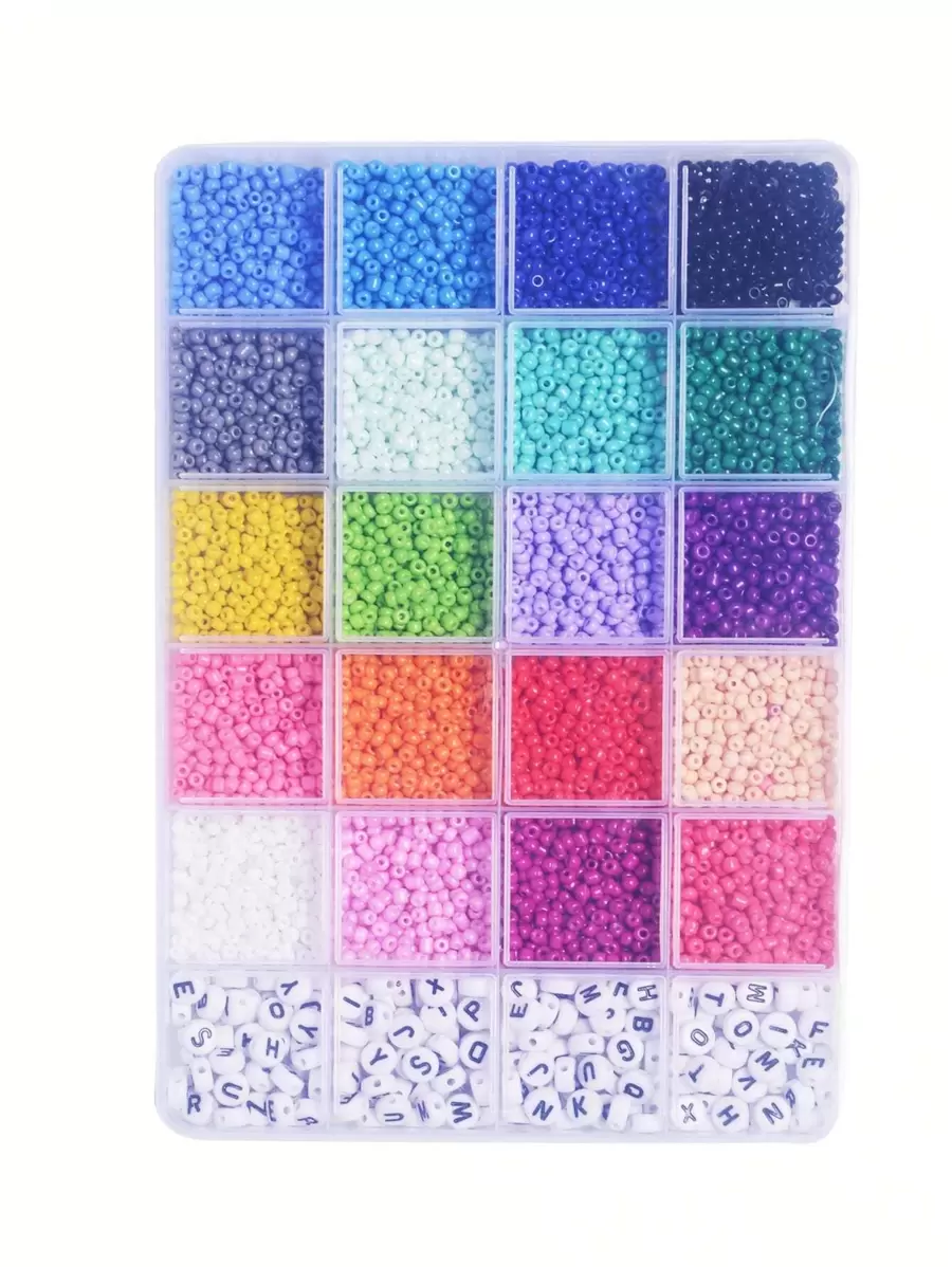 24格3mm玻璃米珠字母珠diy珠寶配件,適用於手鍊製作 - 彩色 - 查看 1