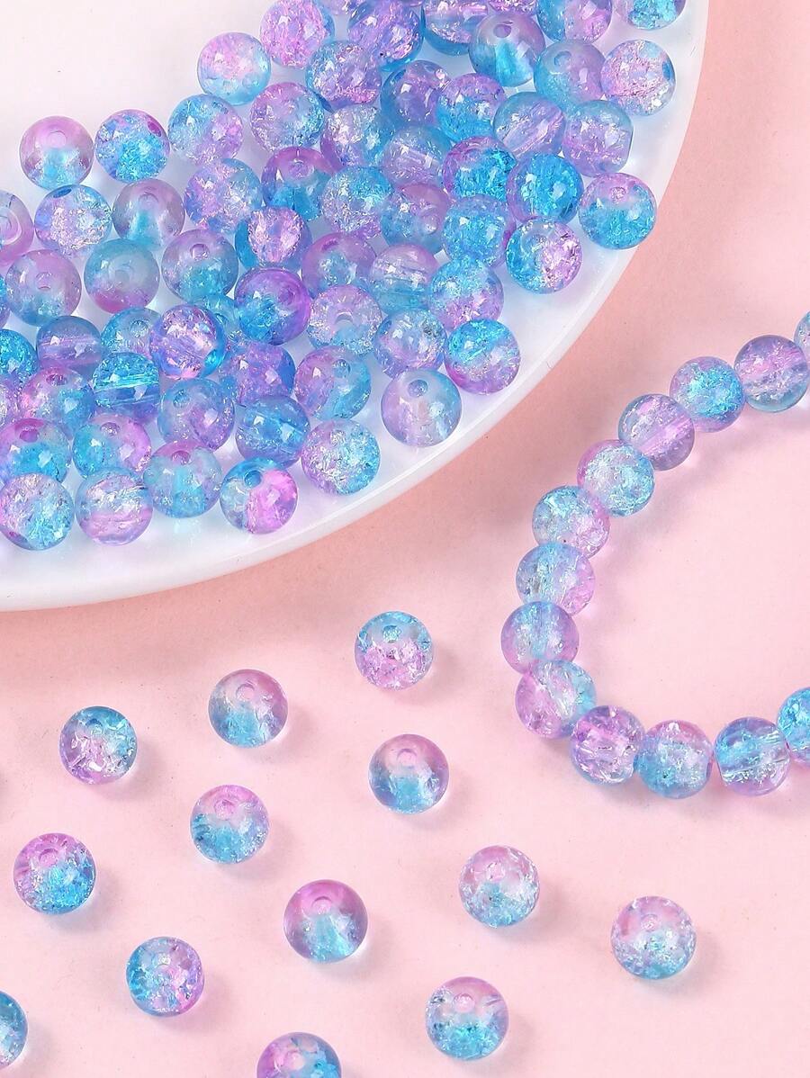 100 piezas/set Cuentas de doble color con efecto craquelado para hacer joyas, pulseras, collares DIY - Celeste - Ver 1