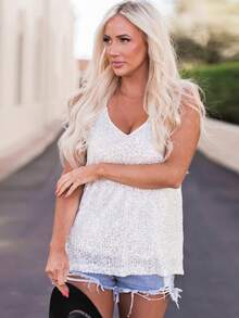 Sequin Cami Top - Silver - View 4