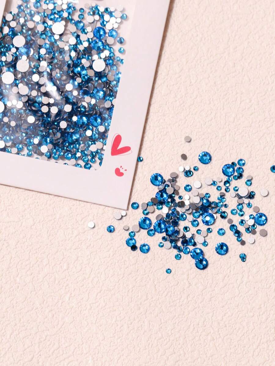 包 1440 顆高亮度混合尺寸美甲水鑽，多種顏色可供選擇 - 藍色 - 查看 1