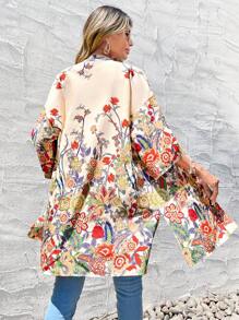 SHEIN VCAY Kimono con estampado floral de hombros caídos - Multicolor - Ver 3