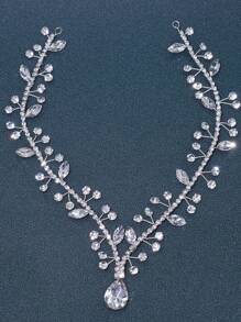 1 pieza Cadena de cabeza de novia con banda para el cabello con dije de pedrería, decoración de frente con accesorios para el cabello, adecuada para bodas, banquetes, fiestas de cumpleaños y tiaras reales - Plateado - Ver 4