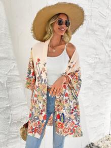 SHEIN VCAY Kimono con estampado floral de hombros caídos - Multicolor - Ver 5