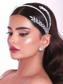 1件装新娘头饰，镶嵌水钻，欧美风格水钻编织头饰，婚礼发饰，镶嵌水钻，皇家派对头饰，情人节配饰 - 銀色 - 查看 3