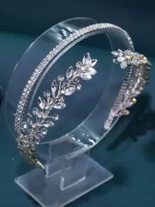 1件新娘银色水钻手工发箍，适合搭配婚纱和妆容，优雅波西米亚风头饰，情人节配饰