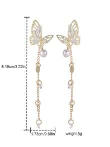 1雙金屬質感流蘇蝴蝶水晶吊墜耳環適用於女士日常約會 - 金黃色 - 查看 4