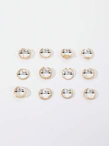 12 Cái/bộ Thời Trang Hợp Kim Kẽm Hoa & Kim Cương Giả Trang Trí Khoét Hở Ngón Nhẫn Cho Nữ Trang Trí Hàng Ngày - Vàng - Xem 4