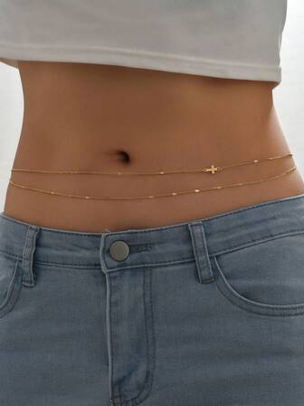 2入組/套時尚鋅合金十字架裝飾腰鏈適合女士適用於日常