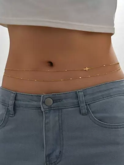 2入組/套時尚鋅合金十字架裝飾腰鏈適合女士適用於日常