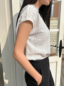 DAZY Solid Lettuce Trim Mock Neck Batwing Sleeve Tee - Beige - View 2