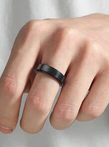 1入組時尚不銹鋼極簡戒指適合男士女士日常裝飾 - 黑色 - 查看 1