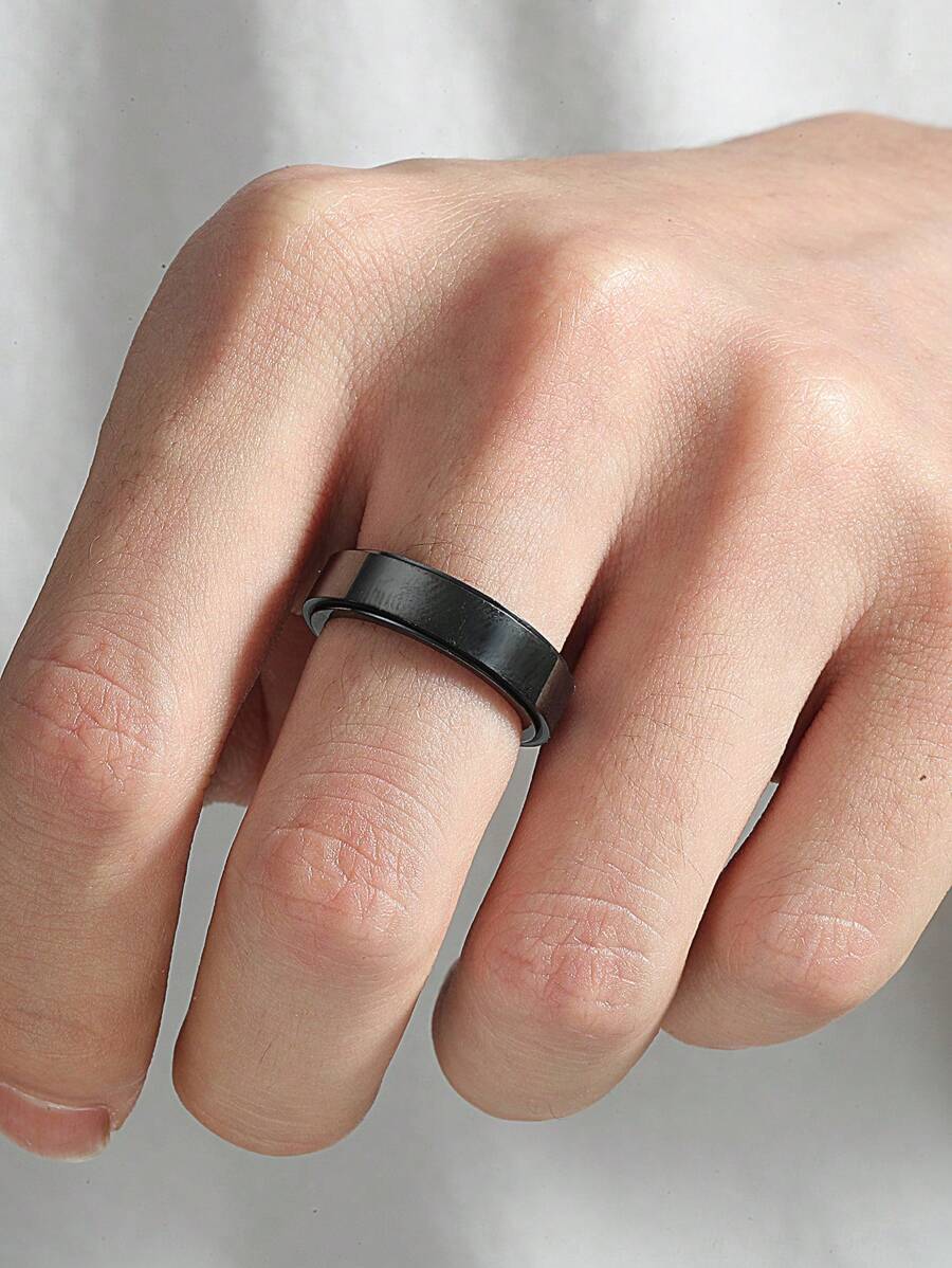 1入組時尚不銹鋼極簡戒指適合男士女士日常裝飾 - 黑色 - 查看 1