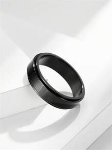 1入組時尚不銹鋼極簡戒指適合男士女士日常裝飾 - 黑色 - 查看 2