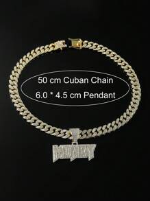 1入組男士嘻哈風格個性化禮品鏈全包覆水鑽英文單詞MONEY吊墜項鍊 - 金黃色 - 查看 4