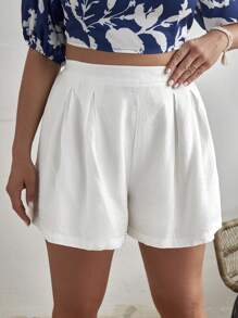 SHEIN VCAY 大碼拼接細節短褲 - 白色 - 查看 1