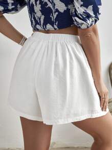 SHEIN VCAY 大碼拼接細節短褲 - 白色 - 查看 3