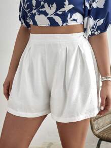 SHEIN VCAY 大碼拼接細節短褲 - 白色 - 查看 4