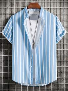 Manfinity Homme Men Striped Print Shirt Without Tee - Blue - View 1