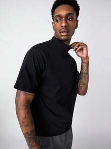 Manfinity NiteLyfe Men 100% Cotton Mock Neck Solid Tee