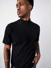 Manfinity NiteLyfe Men 100% Cotton Mock Neck Solid Tee