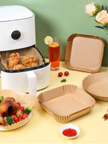 50入組烘焙用紙，極簡主義白色空氣炸鍋墊紙，廚房烤盤炸鍋墊紙，空氣炸鍋專用紙，炸氣鍋紙，空氣蒸鍋墊紙 - 棕色 - 查看 3