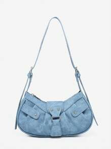 Bolso hobo PU con diseño de tachuela con tira ajustable - Azul - Ver 1