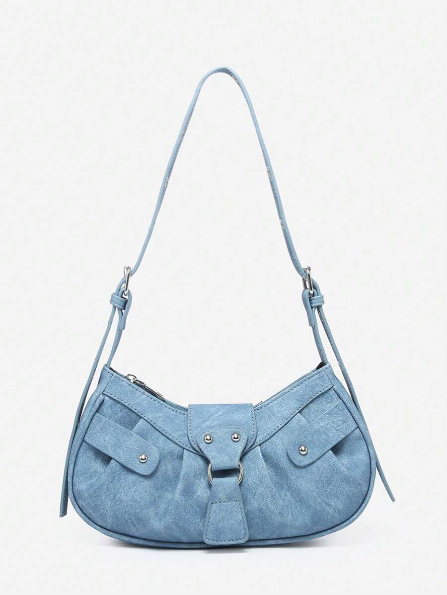 Bolso hobo PU con diseño de tachuela con tira ajustable - Azul - Ver 1